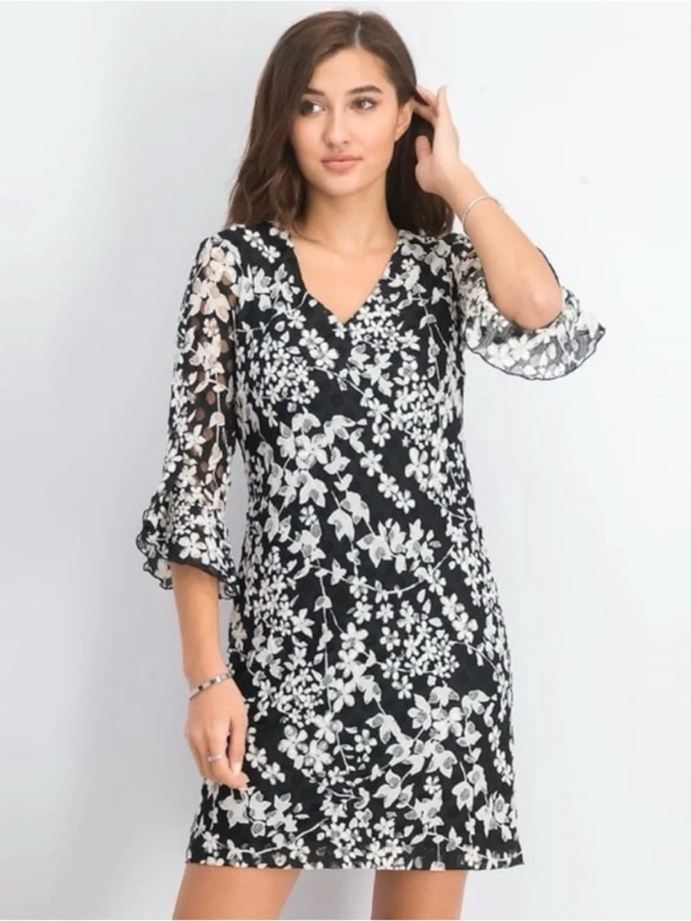 Karl Lagerfeld Paris Black and White Floral Lace Dress